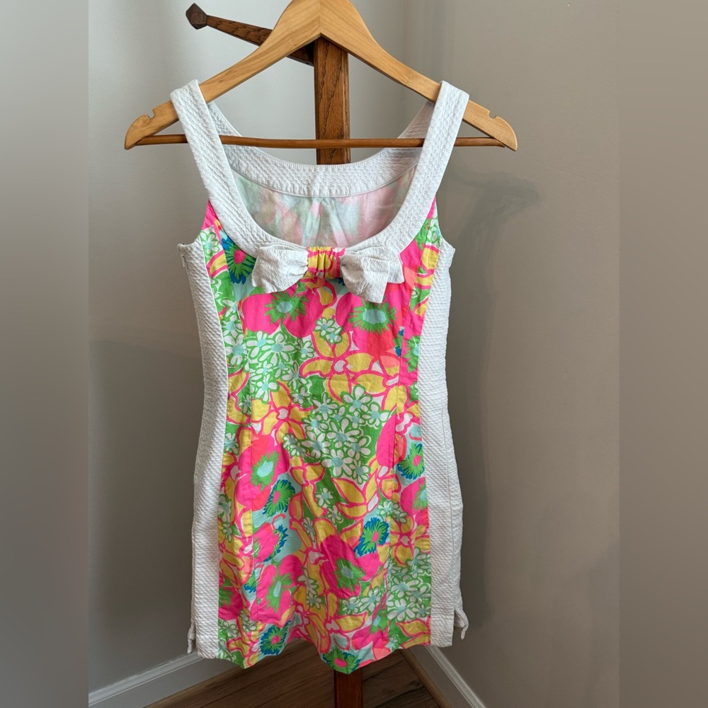 Lilly Pulitzer Size 0 Darcy Multicolor Floral Shift Dress Bow Back Retro - Picture 2 of 4